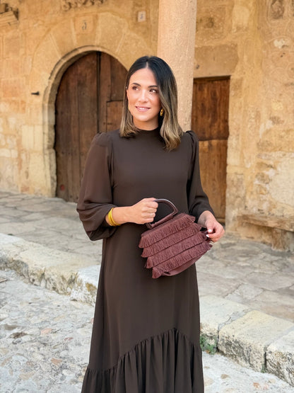 Robe unie marron en mousseline | Andrea