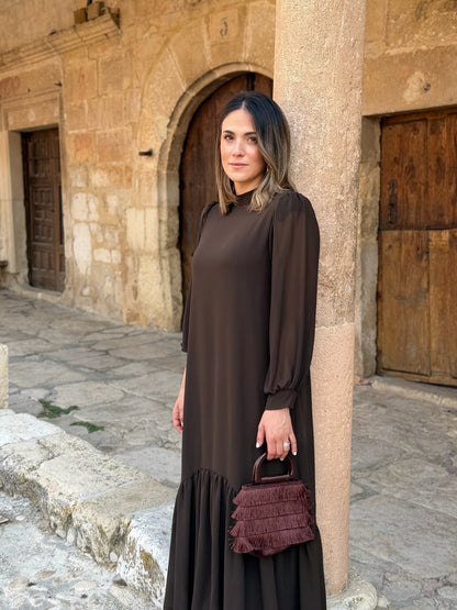 Robe unie marron en mousseline | Andrea