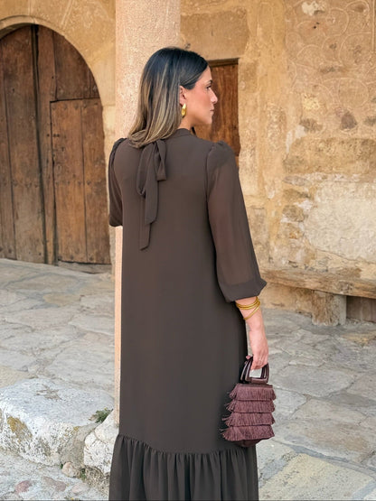 Robe unie marron en mousseline | Andrea