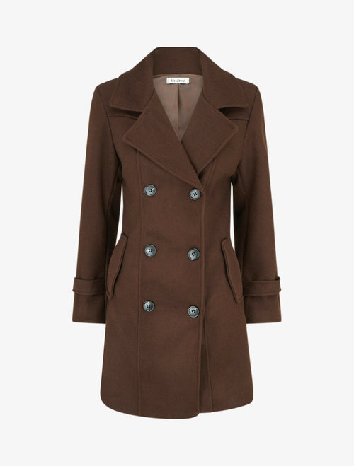 Manteau droit croisé - Marron