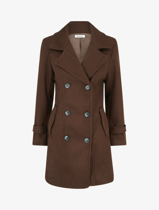 Manteau droit croisé - Marron