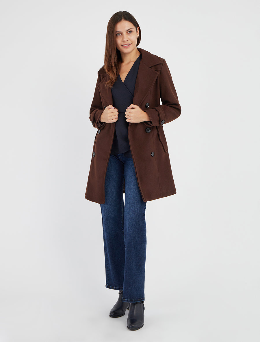 Manteau droit croisé - Marron