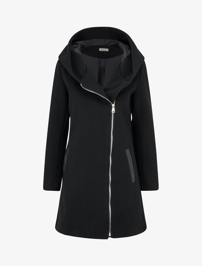 Manteau à capuche avec empiècements en simili cuir - Noir