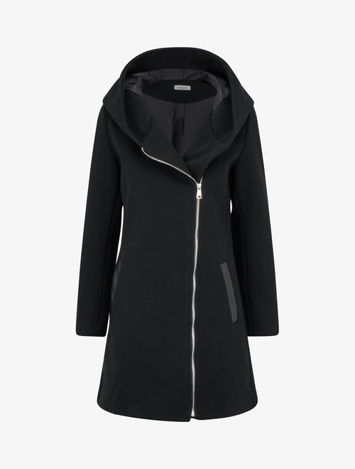 Manteau à capuche avec empiècements en simili cuir - Noir