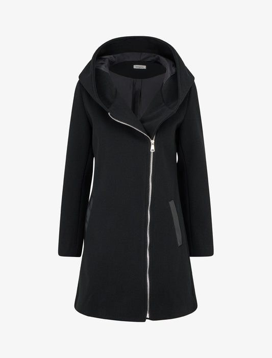 Manteau à capuche avec empiècements en similicuir – noir