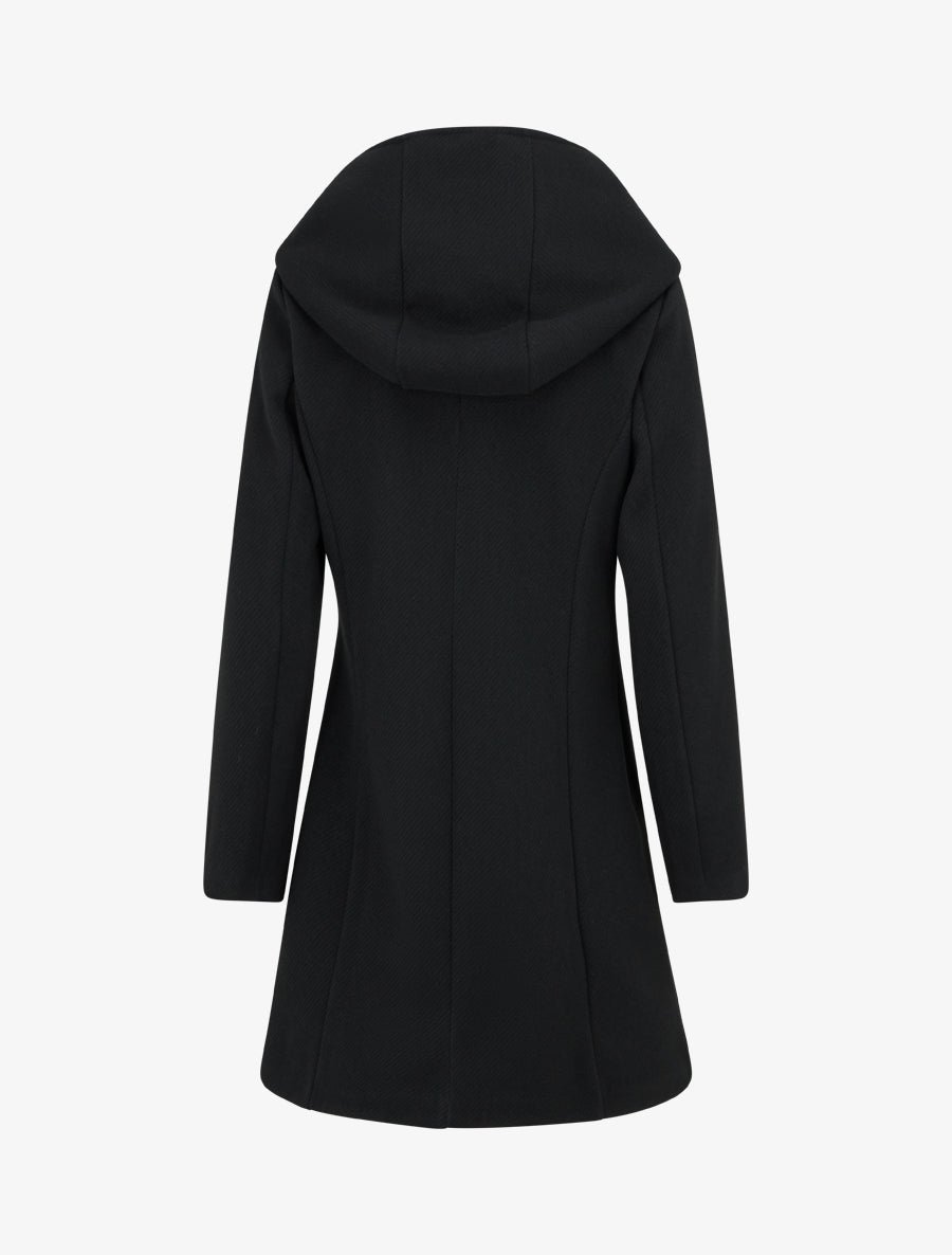Manteau à capuche avec empiècements en simili cuir - Noir