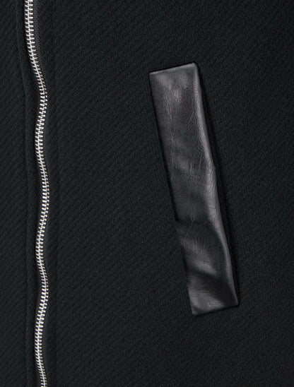 Manteau à capuche avec empiècements en simili cuir - Noir
