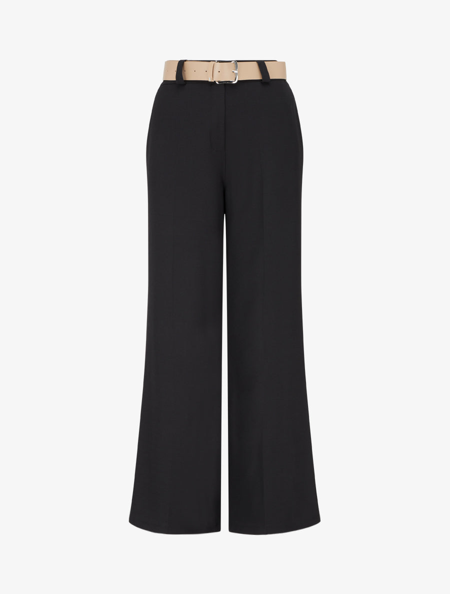 Pantalon droit uni à taille élastiquée - Noir