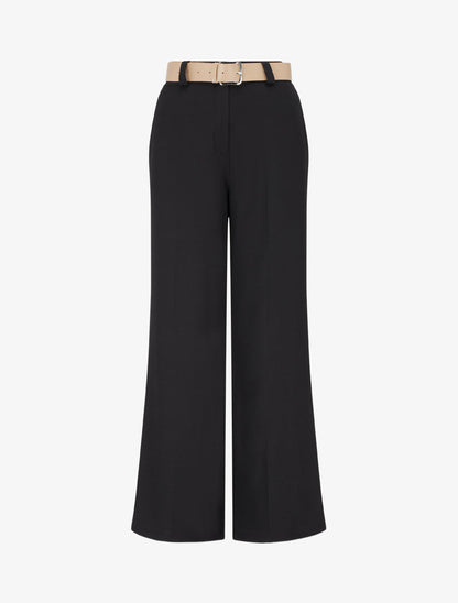 Pantalon droit uni à taille élastiquée - Noir