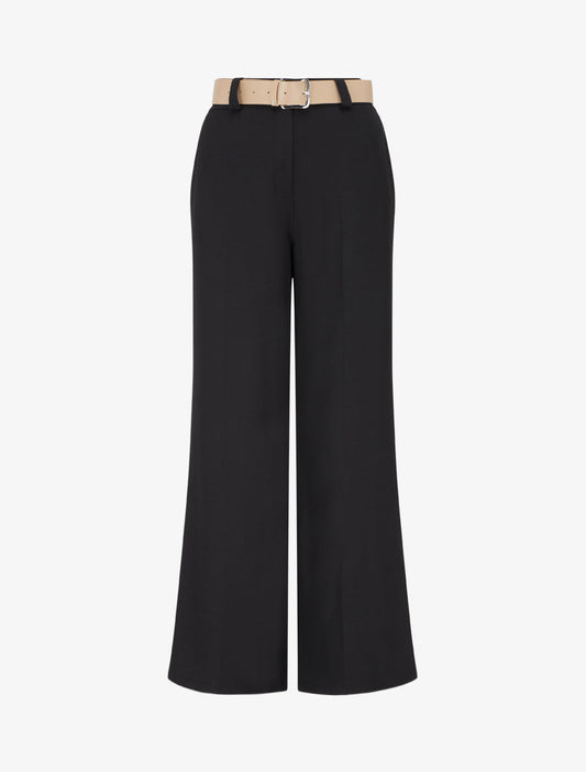 Pantalon droit uni à taille élastiquée - Noir