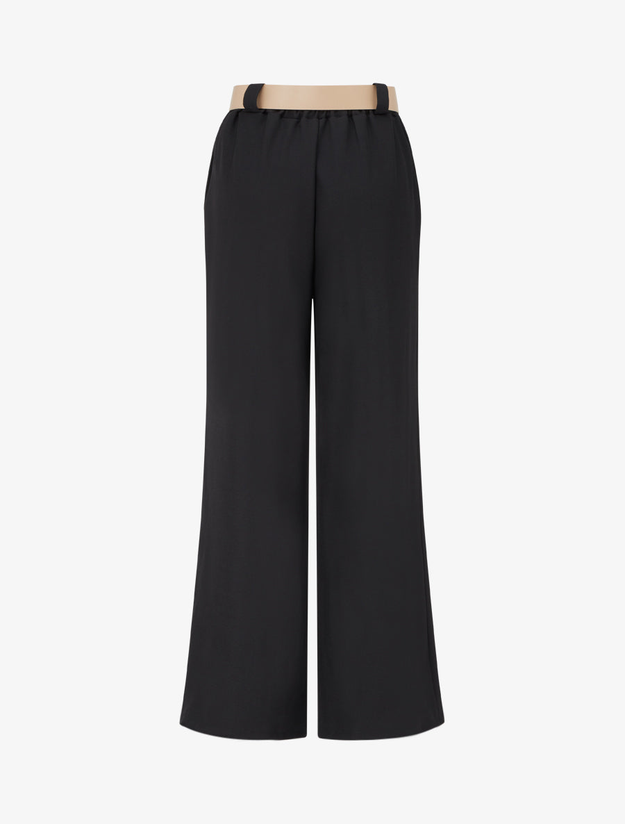 Pantalon droit uni à taille élastiquée - Noir
