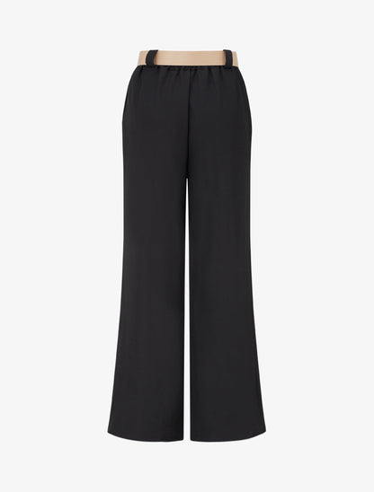 Pantalon droit uni à taille élastiquée - Noir