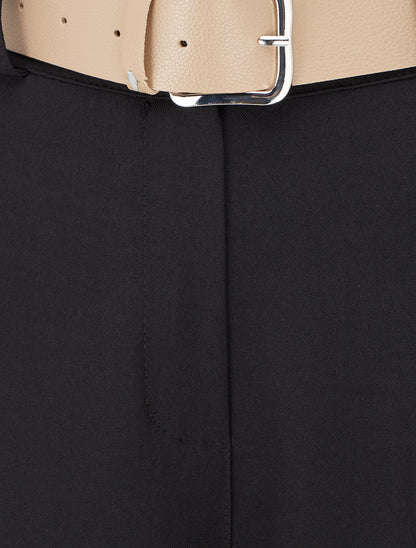 Pantalon droit uni à taille élastiquée - Noir