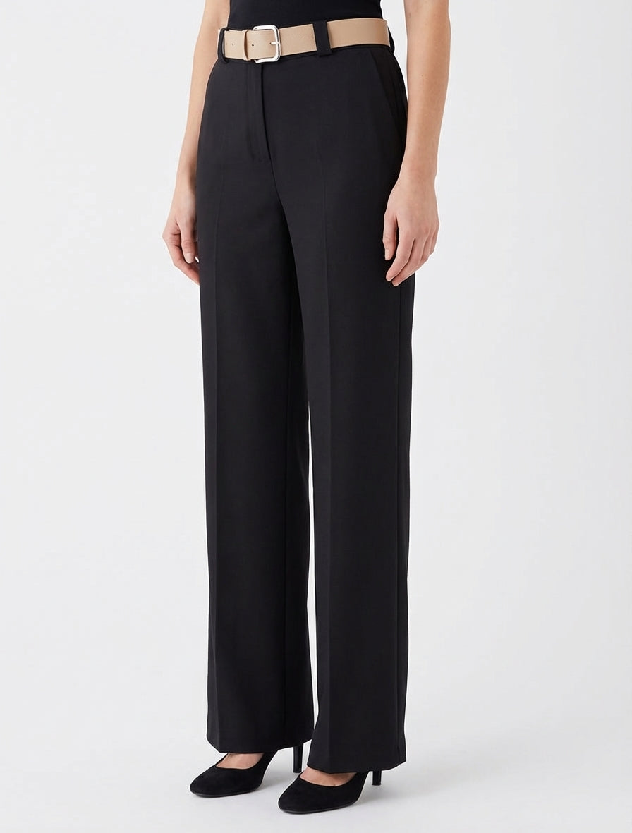 Pantalon droit uni à taille élastiquée - Noir