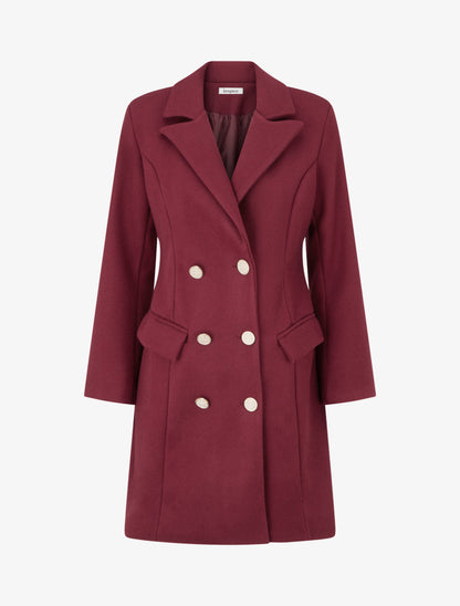 Manteau droit croisé en laine mélangée - Bordeaux