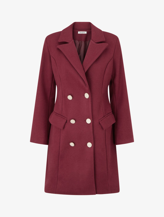 Manteau droit croisé en laine mélangée - Bordeaux