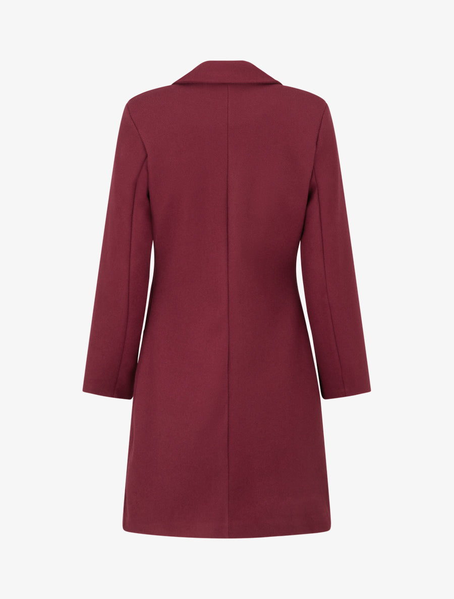 Manteau droit croisé en laine mélangée - Bordeaux