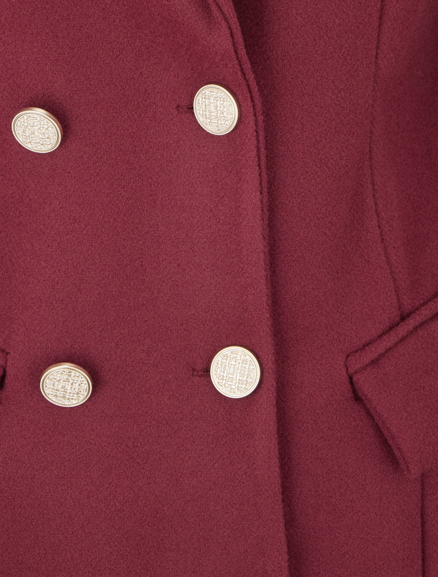 Manteau droit croisé en laine mélangée - Bordeaux