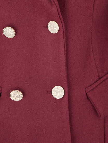 Manteau droit croisé en laine mélangée - Bordeaux