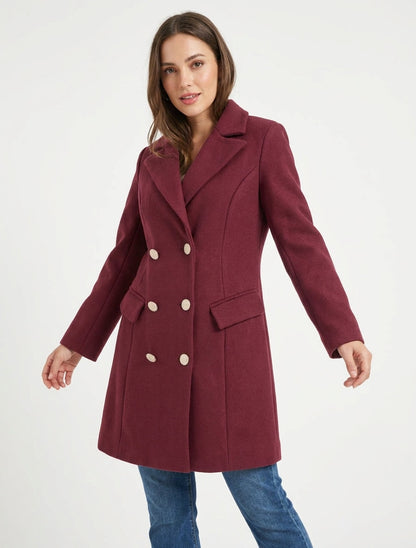 Manteau droit croisé en laine mélangée - Bordeaux
