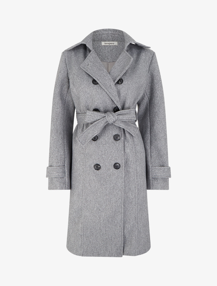 Manteau long croisé basique - Gris clair
