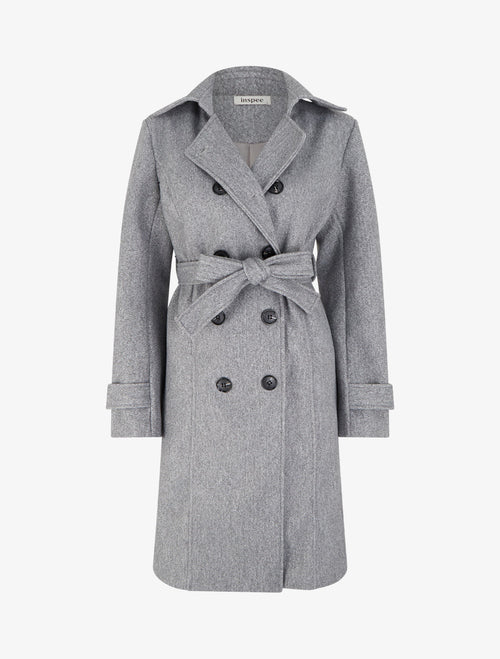 Manteau long croisé basique - Gris clair