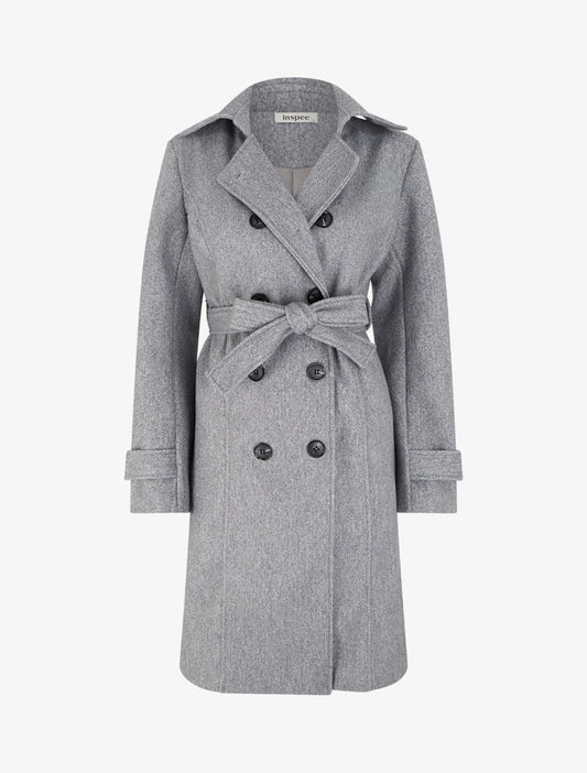 Manteau long croisé basique - Gris clair
