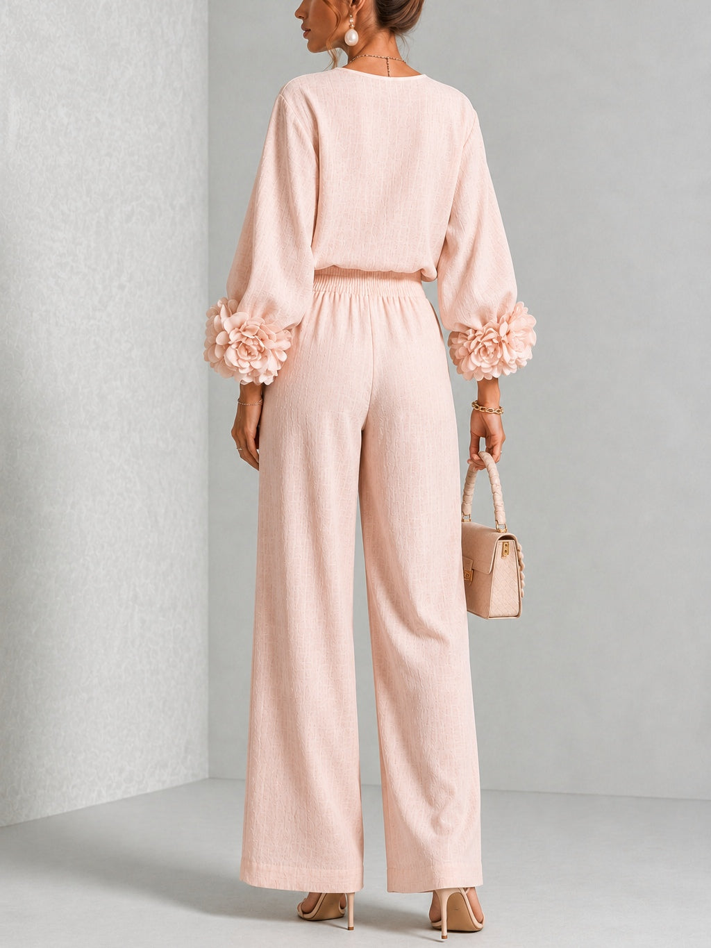Rose - Ensemble deux pièces à poignets fleuris