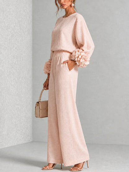 Rose - Ensemble deux pièces à poignets fleuris