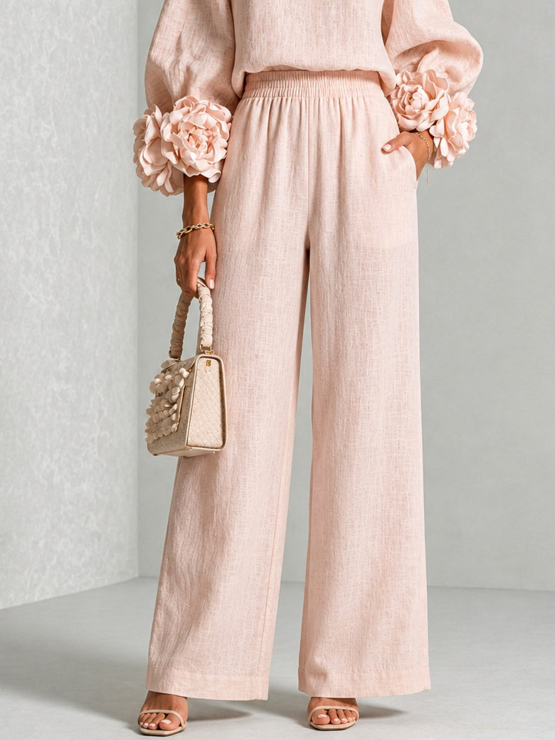 Rose - Ensemble deux pièces à poignets fleuris