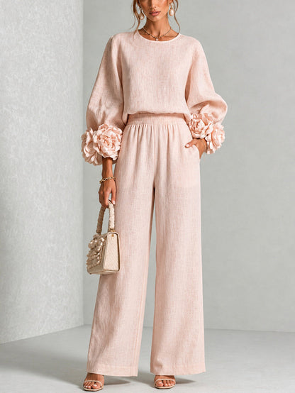 Rose - Ensemble deux pièces à poignets fleuris