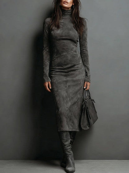 Lorène | Robe midi marron effet daim