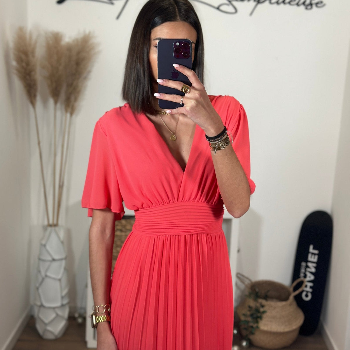 Robe longue corail KARENE